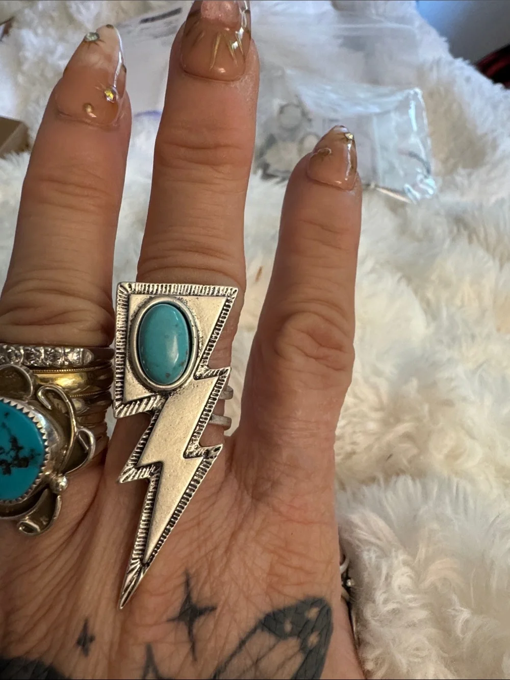 925 Silver Lightning Kingman Turquoise Statement Ring - Blue Turquoise